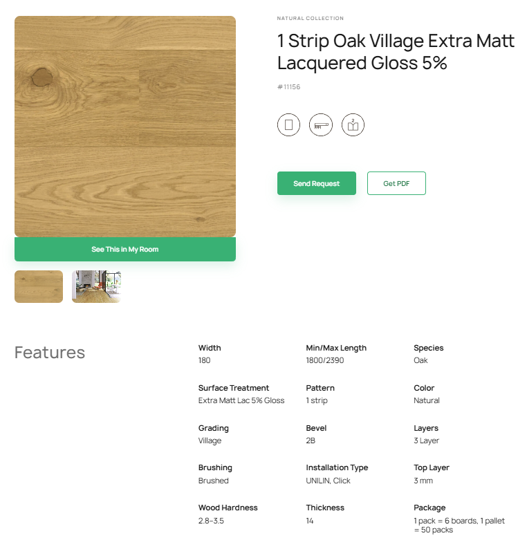 1 juostos ąžuolo parketlentės „Village“ Extra Matt Lacquered Gloss 5% – #11156