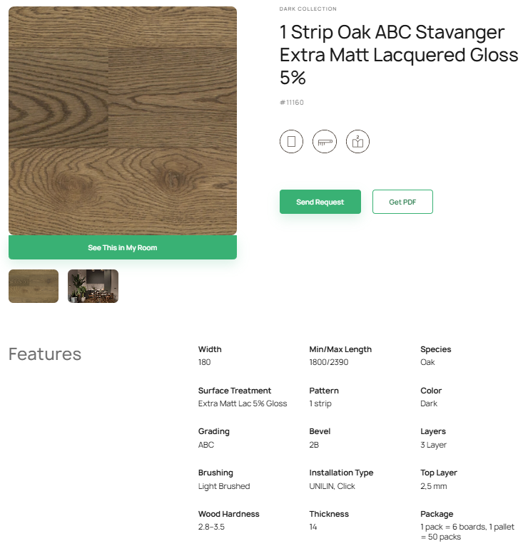 1 juostos ąžuolo parketlentės „ABC Stavanger“ Extra Matt Lacquered Gloss 5% – #11160