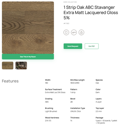 1 juostos ąžuolo parketlentės „ABC Stavanger“ Extra Matt Lacquered Gloss 5% – #11160