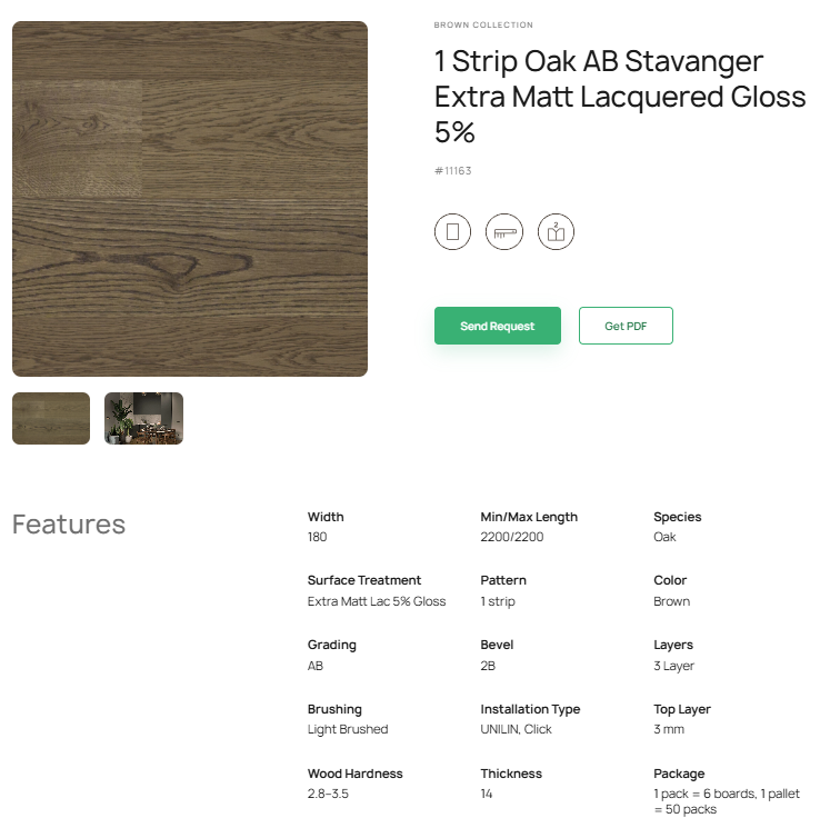 1 juostos ąžuolo parketlentės „AB Stavanger“ Extra Matt Lacquered Gloss 5% – #11163