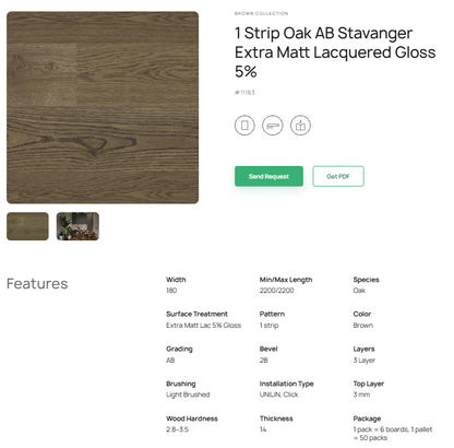 1 juostos ąžuolo parketlentės „AB Stavanger“ Extra Matt Lacquered Gloss 5% – #11163