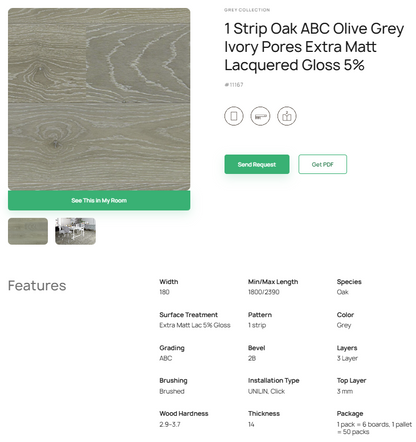 1 juostos ąžuolo parketlentės „ABC Olive Grey“ Ivory Pores Extra Matt Lacquered Gloss 5% – #11167