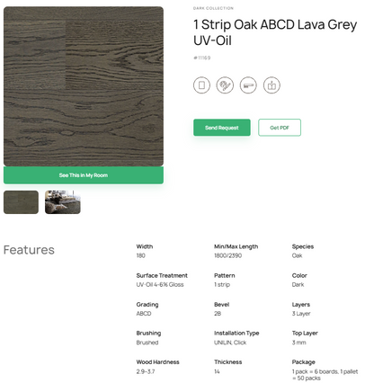 1 juostos ąžuolo parketlentės „ABCD Lava Grey“ UV-Oil – #11169