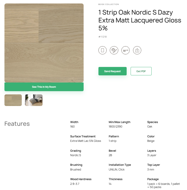 1 juostos ąžuolo parketlentės „Nordic S Dazy“ Extra Matt Lacquered Gloss 5% – #11218