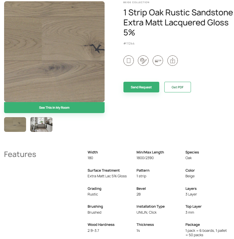 1 juostos ąžuolo parketlentės „Rustic Sandstone“ Extra Matt Lacquered Gloss 5% – #11244