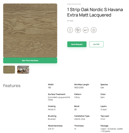 1 juostos ąžuolo parketlentės „Nordic S Havana“ Extra Matt Lacquered – #11586