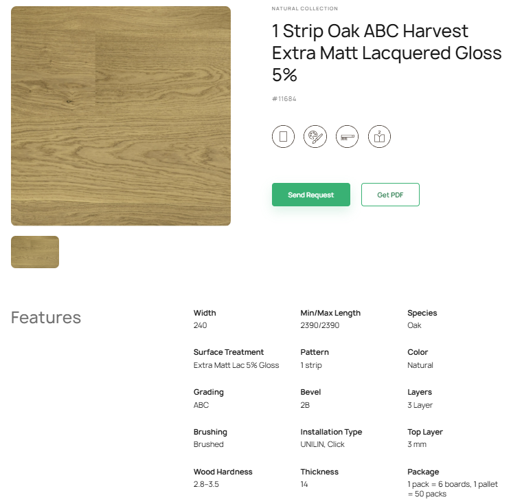 1 juostos ąžuolo parketlentės „ABC Harvest“ Extra Matt Lacquered Gloss 5% – #11684
