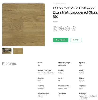 1 juostos ąžuolo parketlentės „Vivid Driftwood“ Extra Matt Lacquered Gloss 5% – #11685