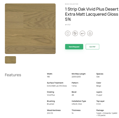 1 juostos ąžuolo parketlentės „Vivid Plus Desert“ Extra Matt Lacquered Gloss 5% – #11707