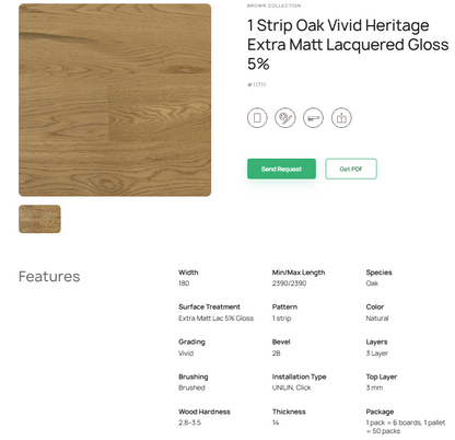 1 juostos ąžuolo parketlentės „Vivid Heritage“ Extra Matt Lacquered Gloss 5% – #11711