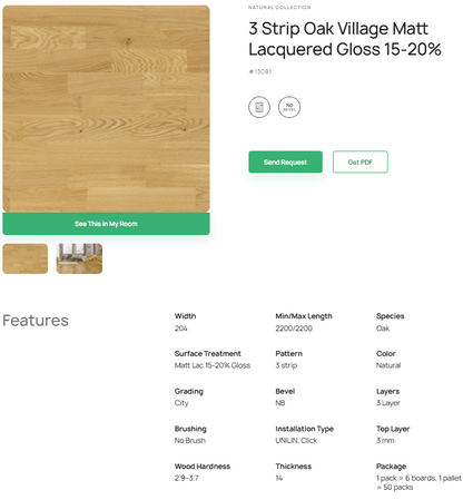 3 juostų ąžuolo parketlentės „Village“ Matt Lacquered Gloss 15–20% – #13081