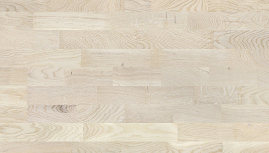 3 juostų ąžuolo parketlentės „Promo White“ Extra Matt Lacquered Gloss 5–11% – #13202