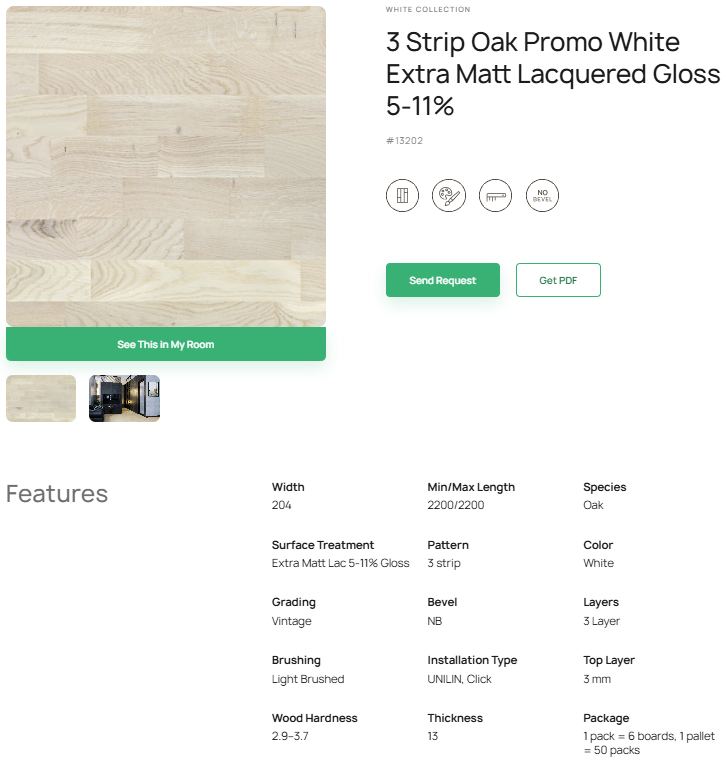 3 juostų ąžuolo parketlentės „Promo White“ Extra Matt Lacquered Gloss 5–11% – #13202