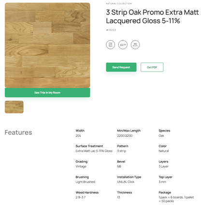 3 juostų ąžuolo parketlentės „Promo“ Extra Matt Lacquered Gloss 5–11% – #13203