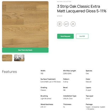 3 juostų ąžuolo parketlentės „Classic“ Extra Matt Lacquered Gloss 5–11% – #13291