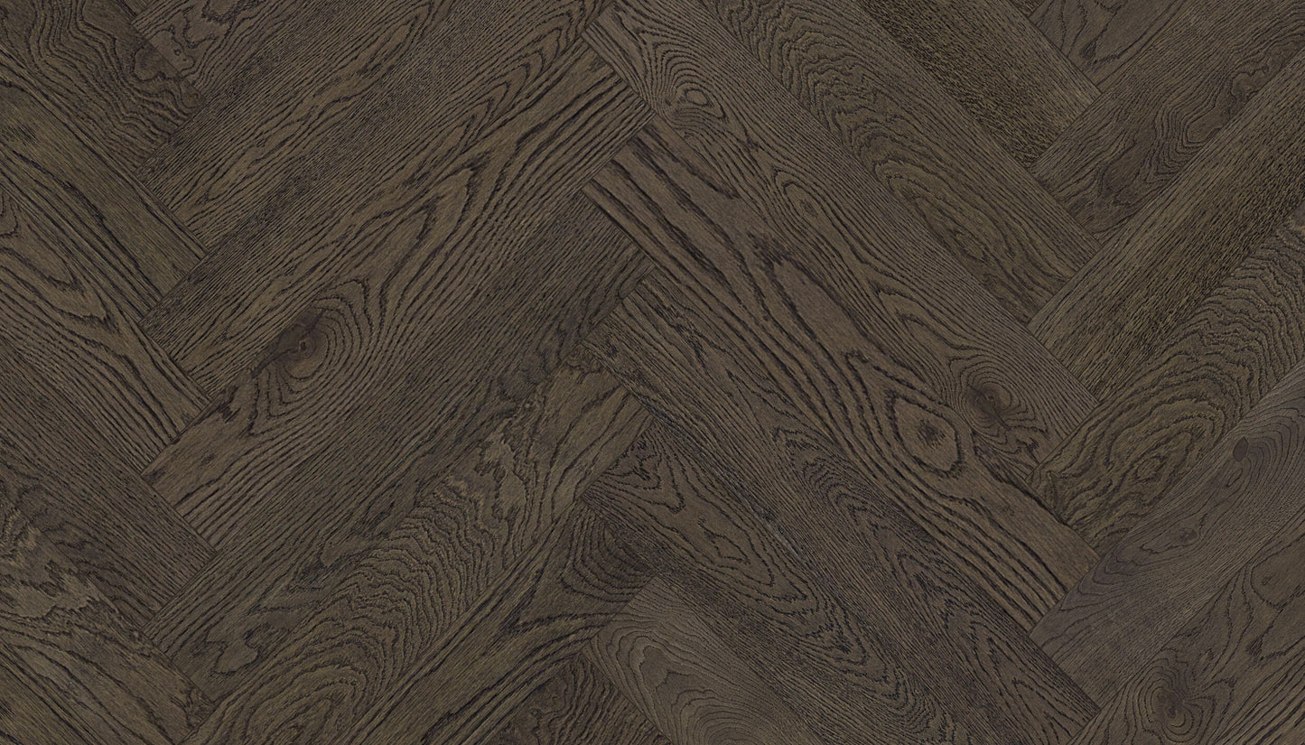 „Herringbone“ rašto ąžuolo parketlentės „BC Lava Grey“ Extra Matt Lacquered Gloss 5–11% – #14005