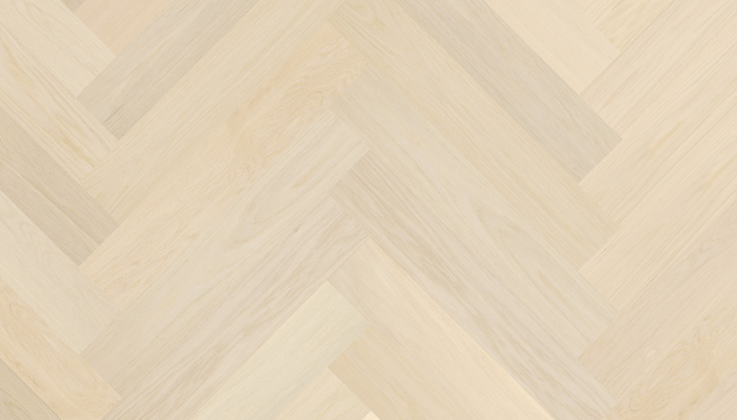 „Herringbone“ rašto ąžuolo parketlentės „Nova Eco Elite Latte“ Extra Matt Lacquered Gloss 5% – #14069