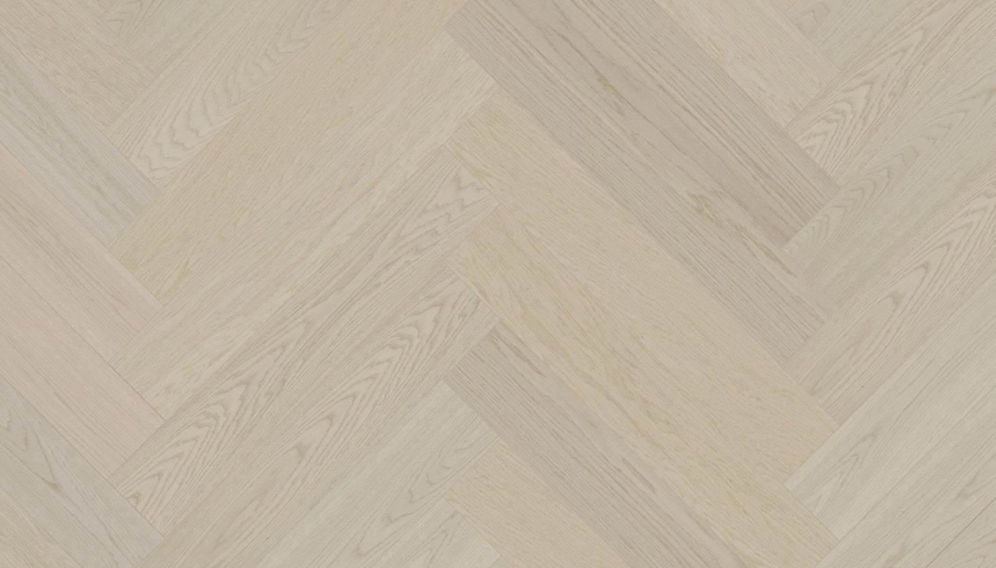 „Herringbone“ rašto ąžuolo parketlentės „Nova Eco Elite Pearl“ Extra Matt Lacquered Gloss 5% – #14506