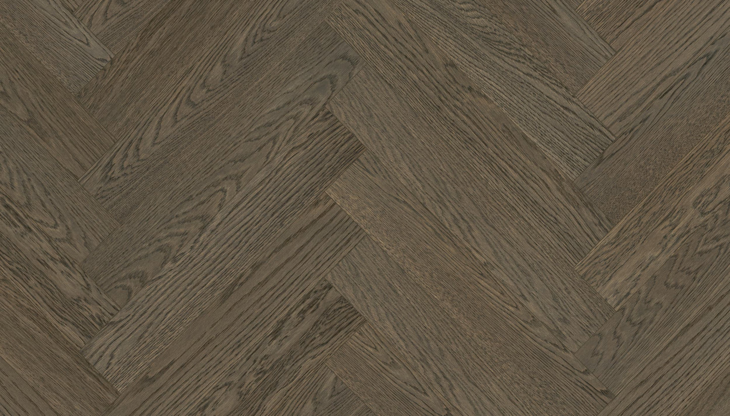 „Herringbone“ rašto ąžuolo parketlentės „Nova Elite Brown“ R+L T&G Extra Matt Lacquered 5% Gloss 4B nano Brushed – #14520