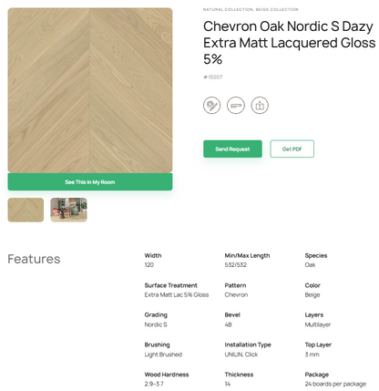 „Chevron“ rašto ąžuolo parketlentės „Nordic S Dazy“ Extra Matt Lacquered Gloss 5% – #15007