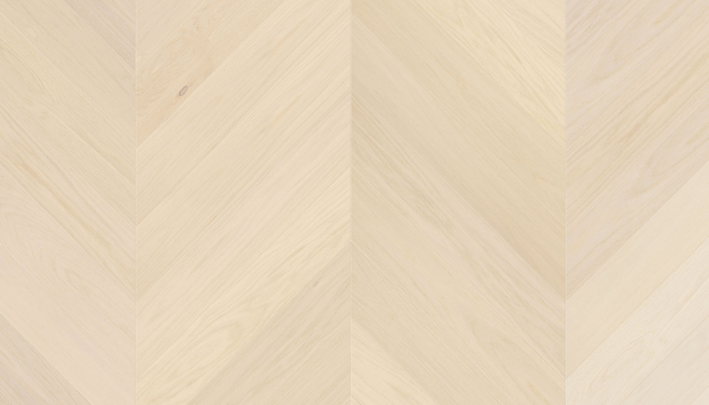 „Chevron“ rašto ąžuolo parketlentės „AB Latte“ Extra Matt Lacquered Gloss 5% – #15012