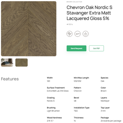 „Chevron“ rašto ąžuolo parketlentės „Nordic S Stavanger“ Extra Matt Lacquered Gloss 5% – #15014