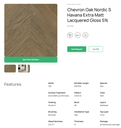 „Chevron“ rašto ąžuolo parketlentės „Nordic S Havana“ Extra Matt Lacquered Gloss 5% – #15286