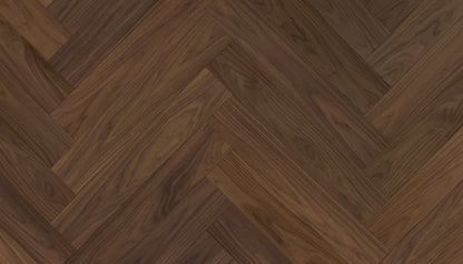 „Herringbone“ rašto riešutmedžio parketlentės „City“ 4B Extra Matt Lacquered Gloss 5% – #34023